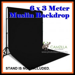 Camzilla 6x3 Meter Photography Muslin Photo Double Backdrop Background - Solid Black