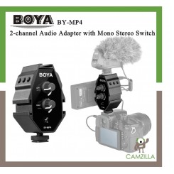 BOYA BY-MP4 2-channel Audio Adapter with Mono Stereo Switch for Canon Nikon Sony Panasonic DSLR Camera Camcorder for iPhone Samsung Smartphone