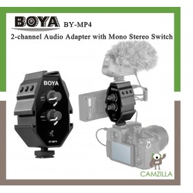 BOYA BY-MP4 2-channel Audio Adapter with Mono Stereo Switch for Canon Nikon Sony Panasonic DSLR Camera Camcorder for iPhone Samsung Smartphone