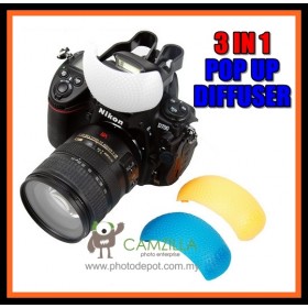 3in1 Pop-up (Built-in) Flash Diffuser for Nikon, Canon, Sony, Samsung, Pentax, Olympus, Panasonic DSLR
