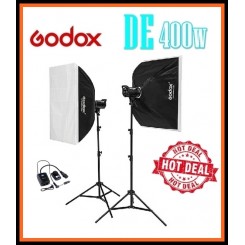 GODOX 2 x DE 400 400w Flash Photography Studio Flash Kit with 70x100cm Softbox