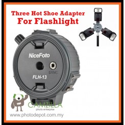 NiceFoto FLH-13 One Sync Socket to Three Hot Shoe Adapter for Flashlight