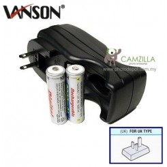 Vanson V-2833 Compact Charger with 2AA 2000 mAh NiMH Rechargeable Batteries Compact Foldable Plus Charger for 2 or 4 Pcs Size AA, AAA Ni-Cd and Ni-MH Battery