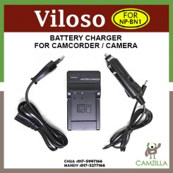 Viloso NP-BN1 Battery Charger for Sony TX200 TX100 TX99 TX30 TX20 TX9 TX7 TX5 TF1 QX100 QX30 WX220 WX150 WX80 WX70 WX5 W830 W730 W690 W570 W560 W390 W310 (2-In-1 Home / Car Charger) 