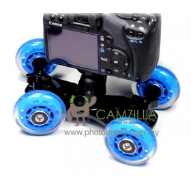 TableTop Compact Dolly Kit Skater Wheel Camera Truck Stabilizer - Blue