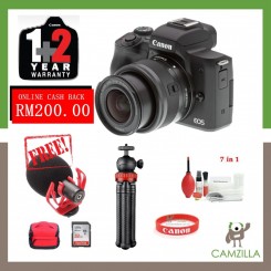 (Youtuber Set) Canon EOS M50 with 15-45mm Lens (Black) (Canon Malaysia) (FREE 32GB Memory Card & Canon Bag) (PACKAGE INCLUDES Video Microphone & Gizomos Mini Tripod) (Online Redeem RM200 Cashback)